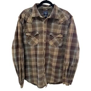 Gap 100% Cotton Brown ButtonDown Oversized Long Sleeve Flannel w/Pockets-XL